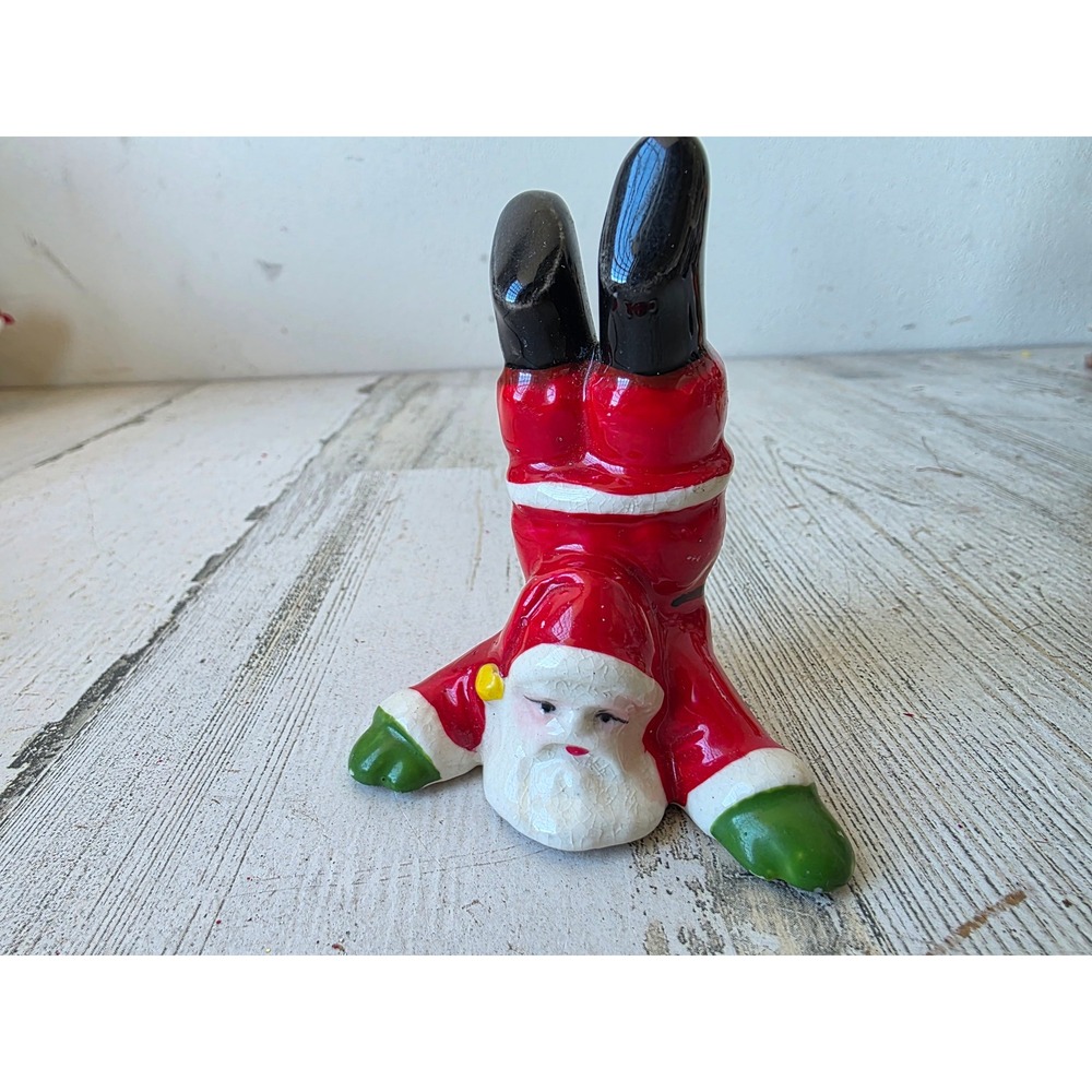 Vintage Santa Japan statue figurine ceramic handstand red funny decor